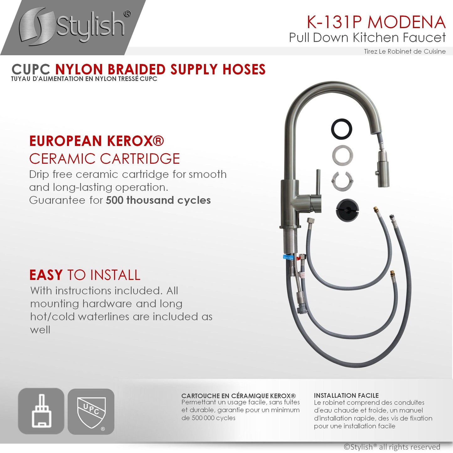 Stylish Modena 14" Kitchen Faucet Single Handle Pull Down Dual Mode Stainless Steel GunMetal Finish K-131P - Renoz