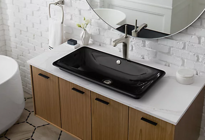 Kohler Iron Plains Trough Rectangle Drop-In/Undermount Vessel Bathroom Sink With Iron Black Painted Underside - White