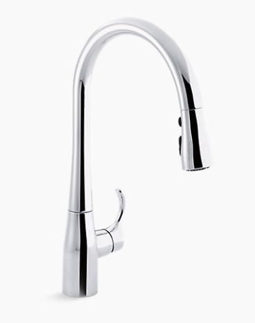 Kohler Simplice Single-Hole Or Three-Hole Kitchen Sink Faucet With 16-5/8" Pull-Down Spout, Docknetik Magnetic Docking System, And A 3-Function Sprayhead Featuring Sweep Spray - Chrome