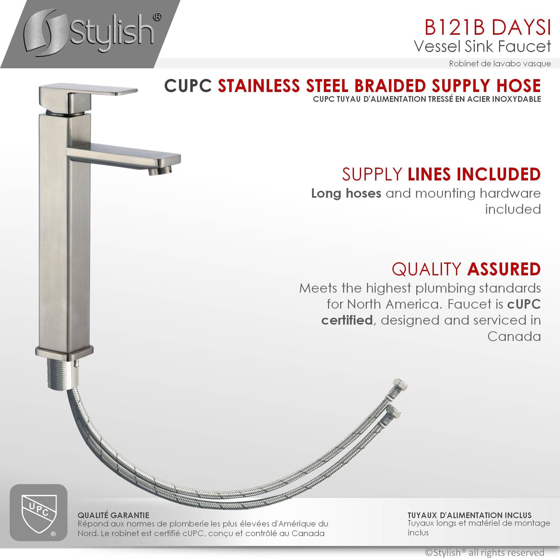 Stylish Daysi Brushed Nickel 12" Single-Hole Vessel Sink Bathroom Faucet B-121B - Renoz