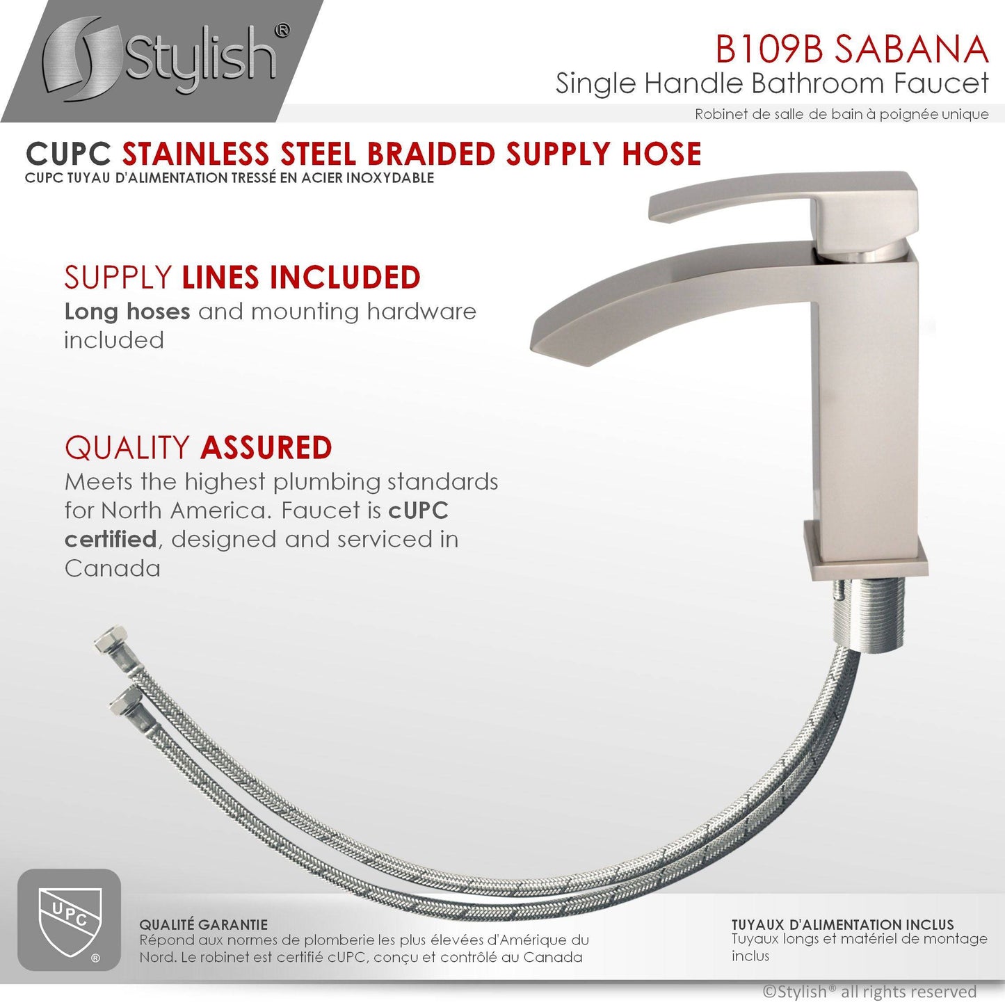 Stylish Sabana 7" Single Handle Bathroom Faucet for Single Hole Brass Basin Mixer Tap, Brushed Nickel Finish B-109B - Renoz