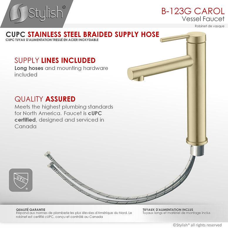 Stylish 11.63" Carol Bathroom Faucet Single Handle Brushed Gold Finish B-123G - Renoz