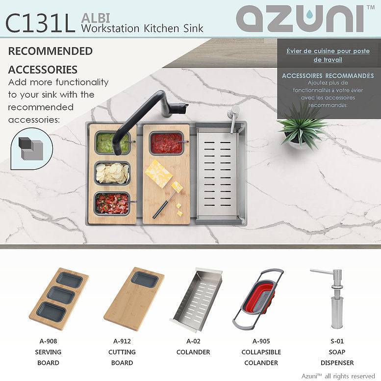 Azuni Albi 30" x 19" Reversible Undermount Workstation Single Bowl Kitchen Sink C131L - Renoz