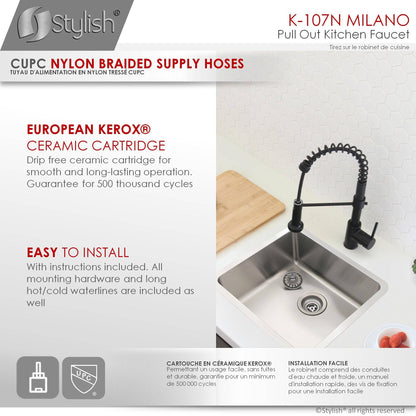 Stylish Milano 17.5" Kitchen Faucet Single Handle Pull Down Dual Mode Lead Free Matte Black Finish K-107N - Renoz