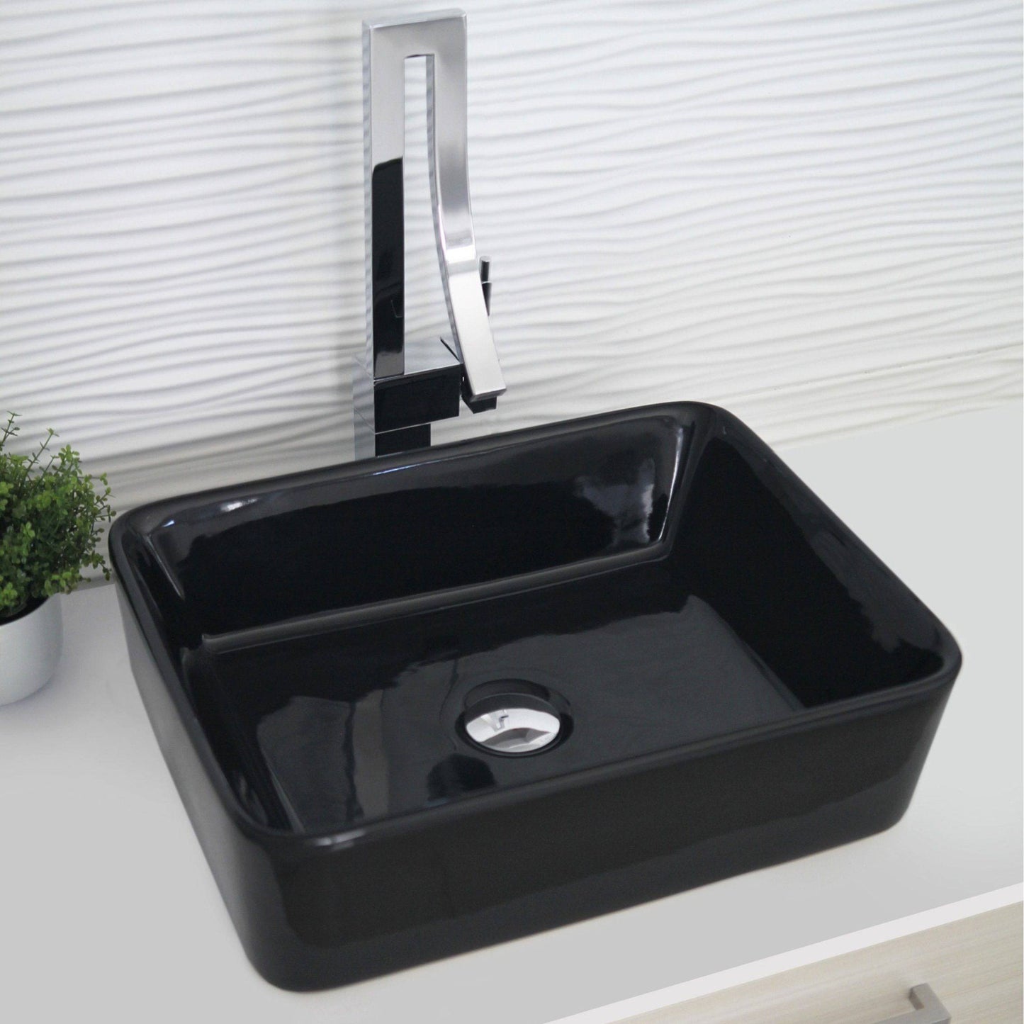 Stylish Bold 18.75" x 14.5" Rectangular Vessel Bathroom Sink Black P-223N - Renoz