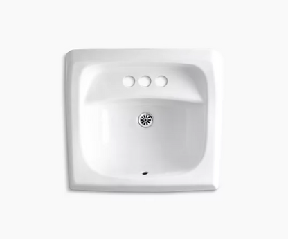 Kohler KingstonLavabo de salle de bain mural/à bras porteur dissimulé 21-1/4po x 18-1/8po avec trous de robinetterie centrés de 4po