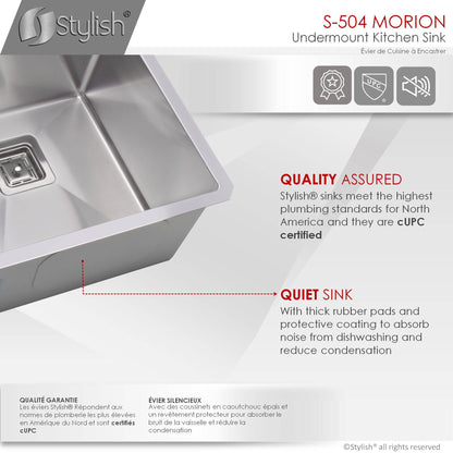 Stylish Morion 30" x 18" Double Bowl Stainless Steel Kitchen Sink with Square Strainers S-504XG - Renoz