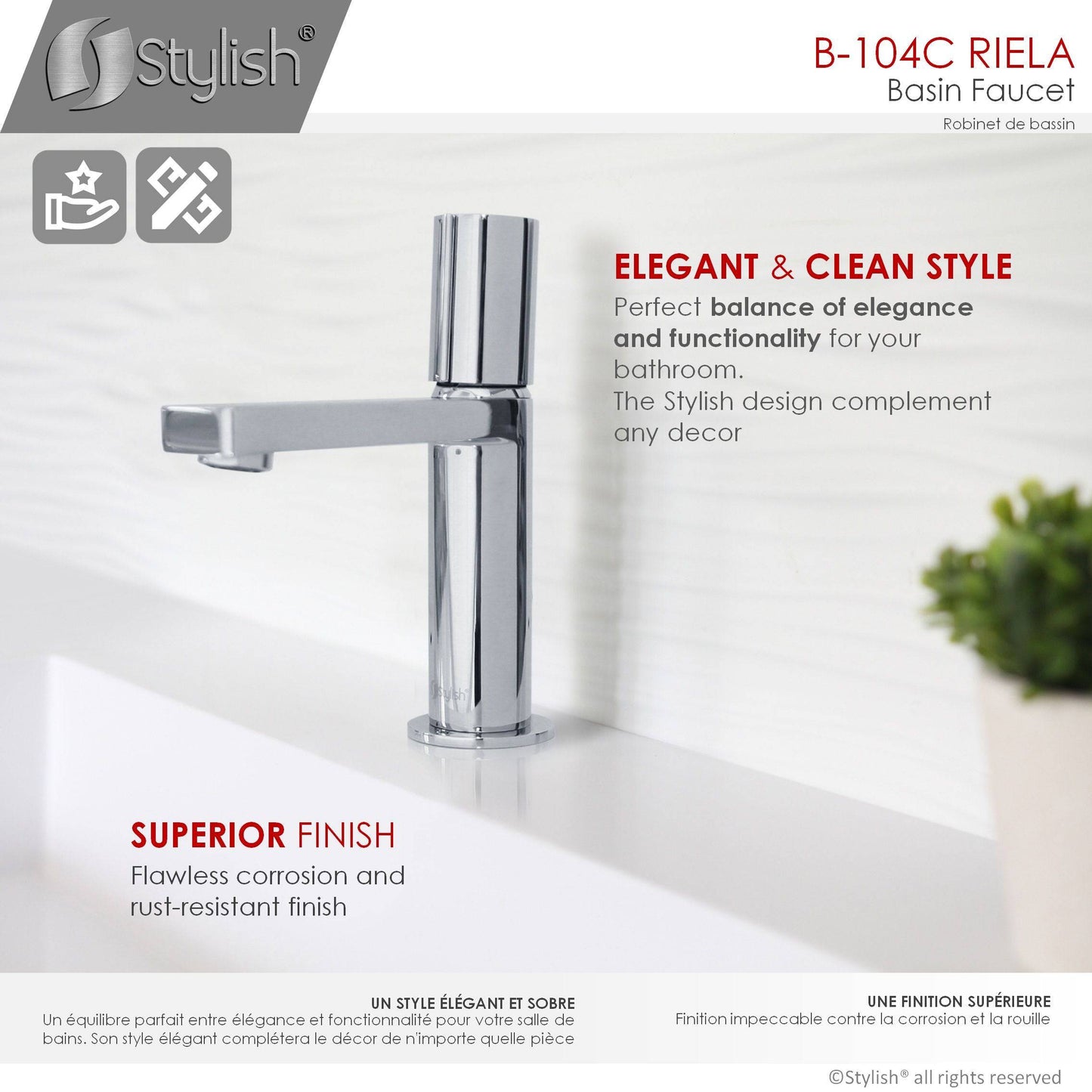 Stylish Riela 7" Single Handle Modern Bathroom Basin Faucet in Polished Chrome Finish B-104C - Renoz