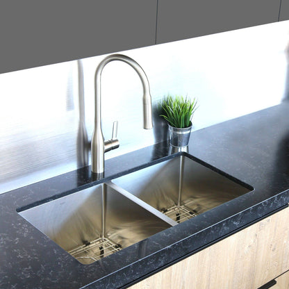 Stylish Zircon 32" x 18" Double Bowl Undermount Stainless Steel Kitchen Sink S-301XG - Renoz