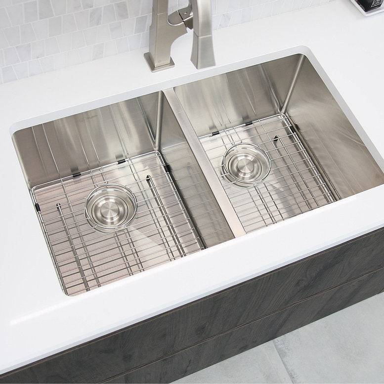 Stylish Onyx 30" x 18" Double Bowl Undermount Stainless Steel Kitchen Sink S-304XG - Renoz