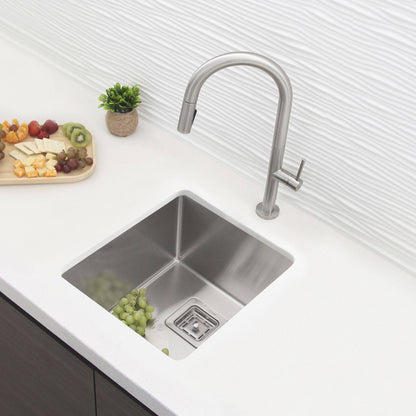 Stylish Kubo 16" x 18" Single Bowl Stainless Steel Kitchen Sink with Square Strainer S-509XG - Renoz