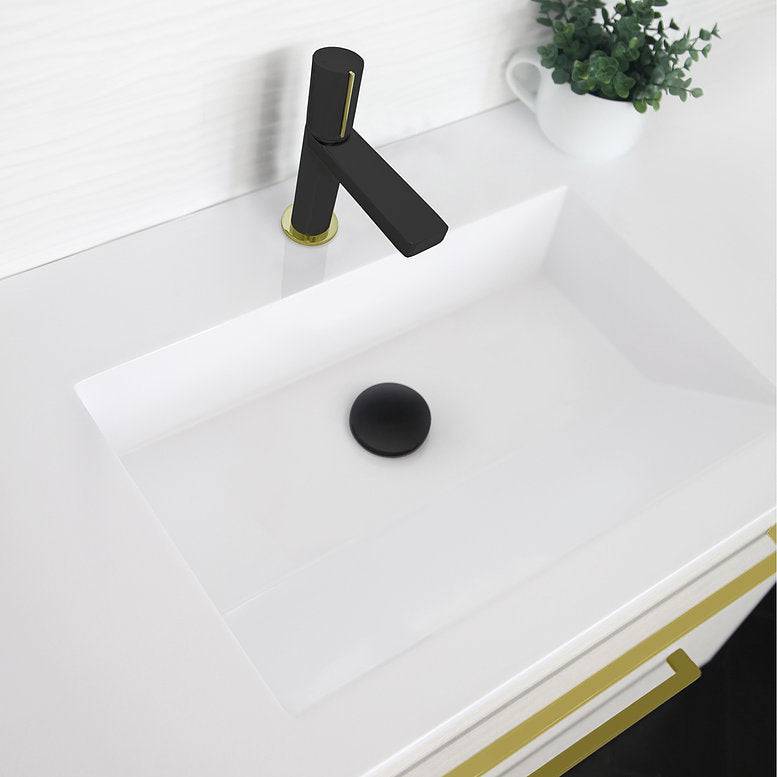 Stylish Single Handle Modern Bathroom Basin Sink Faucet in Matte Black with Gold accents Finish B-104NG - Renoz