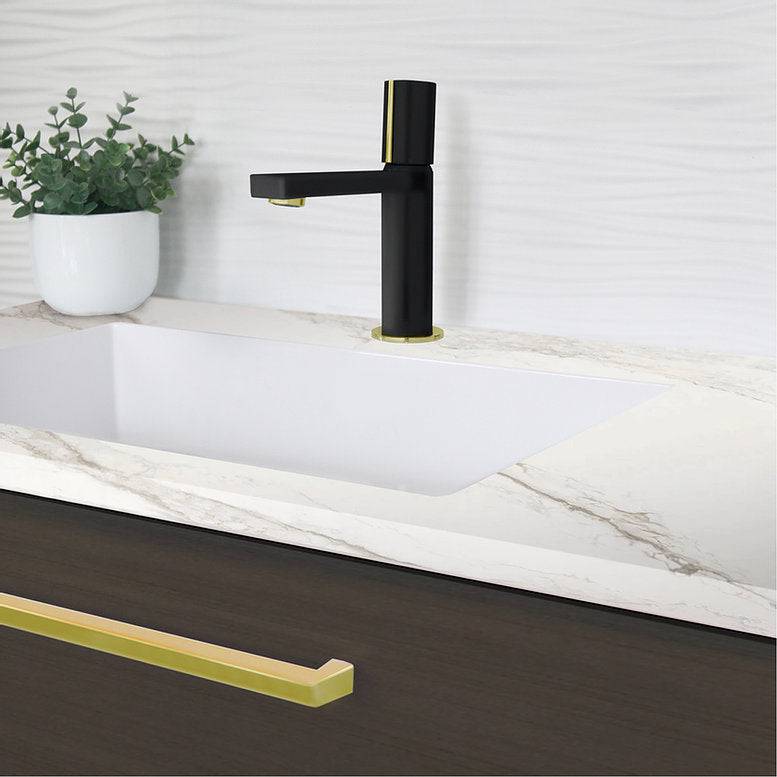 Stylish Single Handle Modern Bathroom Basin Sink Faucet in Matte Black with Gold accents Finish B-104NG - Renoz