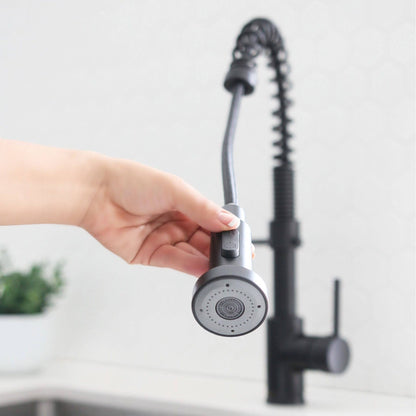 Stylish Milano 17.5" Kitchen Faucet Single Handle Pull Down Dual Mode Lead Free Matte Black Finish K-107N - Renoz