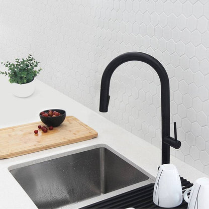 Stylish Catania 17.25" Kitchen Faucet Single Handle Pull Down Dual Mode Lead Free Matte Black Finish K-141N - Renoz