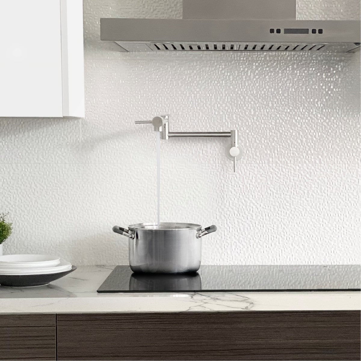 Stylish ASTI Stainless Steel Wall Mount Pot Filler Folding Stretchable with Single Hole Two Handles K-145S