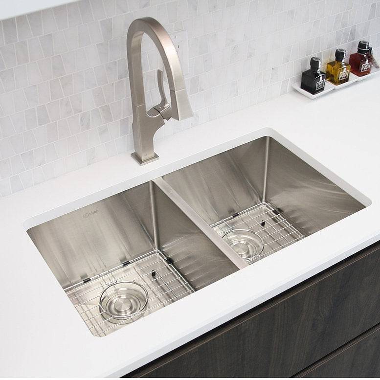 Stylish Onyx 30" x 18" Double Bowl Undermount Stainless Steel Kitchen Sink S-304XG - Renoz