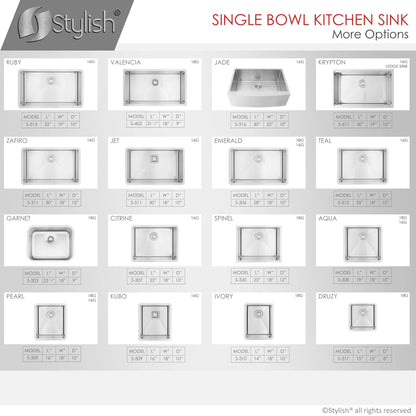 Stylish Kubo 16" x 18" Single Bowl Stainless Steel Kitchen Sink with Square Strainer S-509XG - Renoz