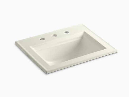 Kohler Memoirs Stately 17" X 10" Drop-In Bathroom Sink With 8" Widespread Faucet Holes - Biscuit