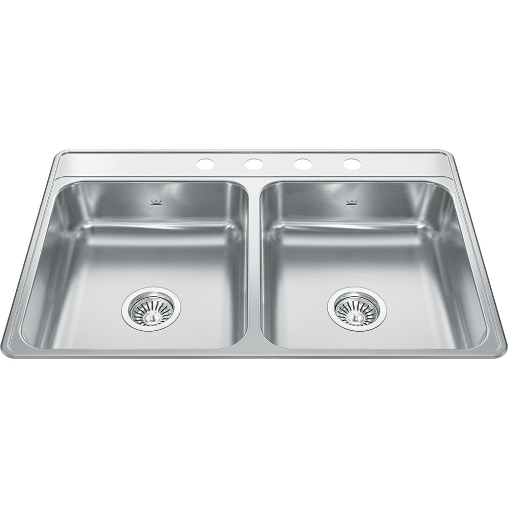 Kindred Creemore 33" x 22" Drop In Double Bowl 4-Hole Stainless Steel Kitchen Sink - Renoz