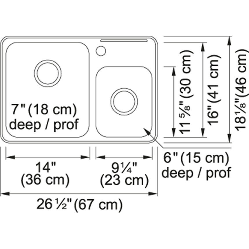 Kindred 26.5" x 18.13" 1-Hole Double Bowl Drop-in 20 Gauge Kitchen Sink Stainless Steel - Renoz