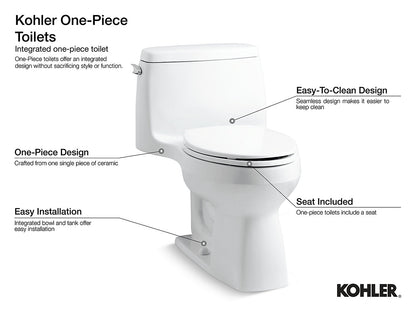 Kohler Kathryn Comfort Height One Piece Compact Elongated 1.28 Gpf Chair Height Toilet With Right Hand Trip Lever And Slow Close Seat - White