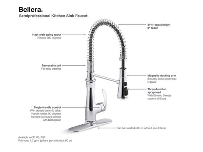 Kohler Bellera Robinet d'évier de cuisine semi-professionnel à poignée unique 29106