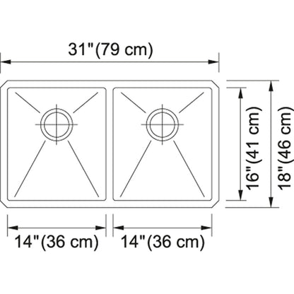 Kindred 31" x 18" Double Bowl Undermount 18 Gauge Sink With Bottom Grids Stainless Steel - Renoz