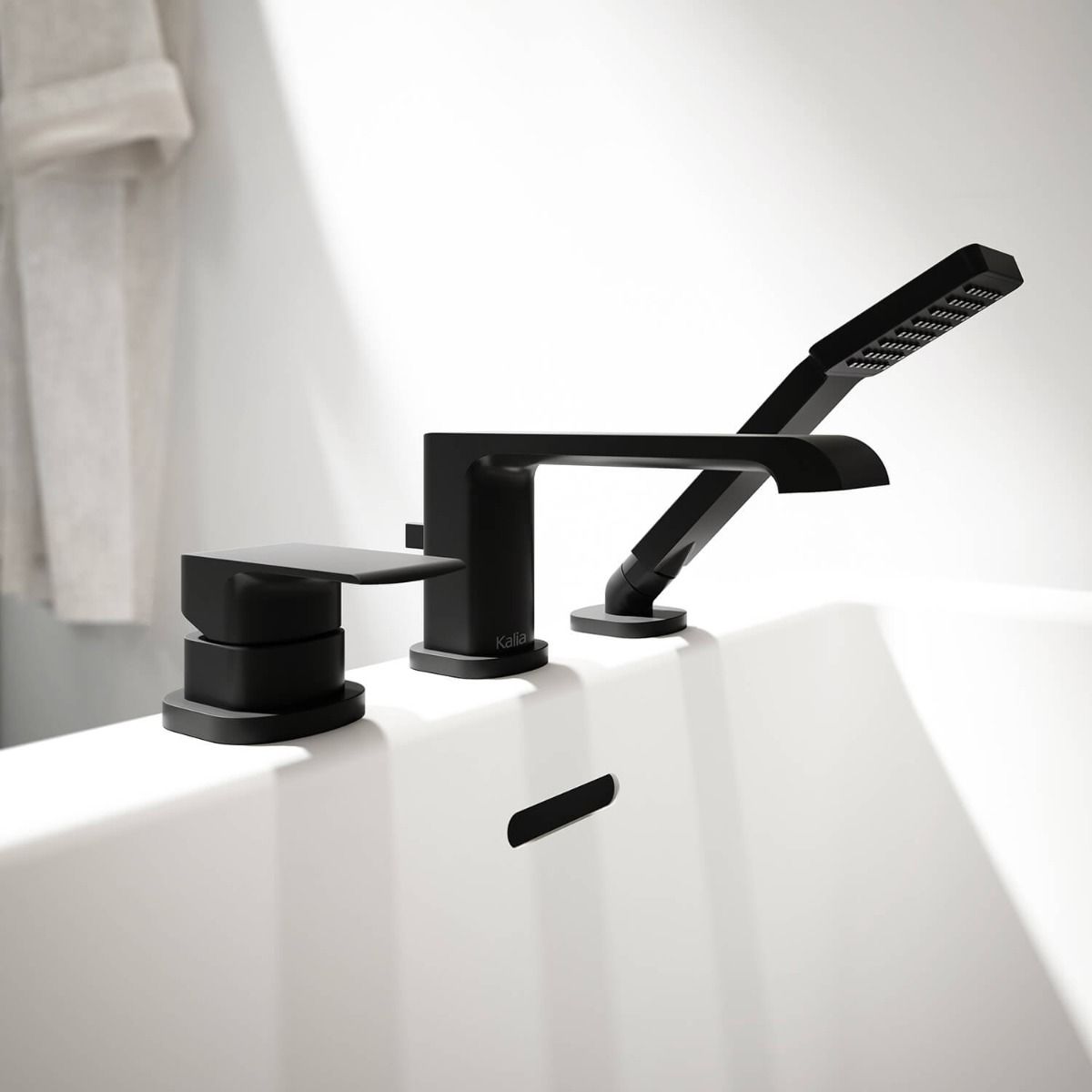 Kalia SPEC Sobrio Pressure Balance 3 Piece Deckmount Tub Filler With Handshower- Matte Black