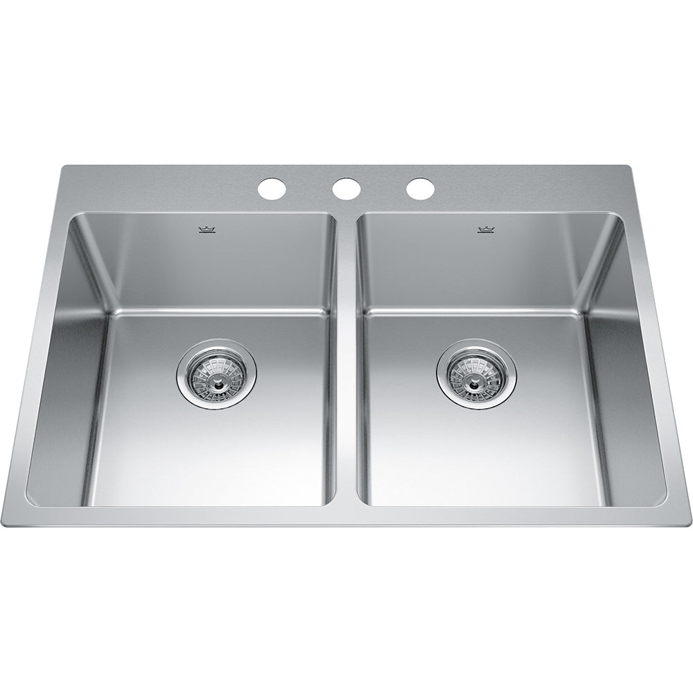 Kindred Brookmore 30.87" x 20.87" Drop in Double Bowl 3-Hole Stainless Steel Kitchen Sink - Renoz