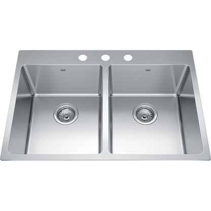 Kindred Brookmore 30.87" x 20.87" Drop in Double Bowl 3-Hole Stainless Steel Kitchen Sink - Renoz