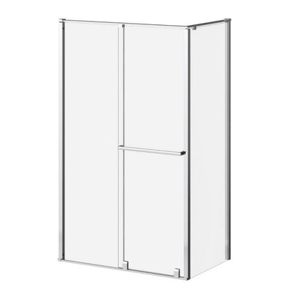 Porte de douche coulissante Kalia BALANCIA 48" x 79" avec panneau de retour de 32" avec verre transparent - Chrome brillant