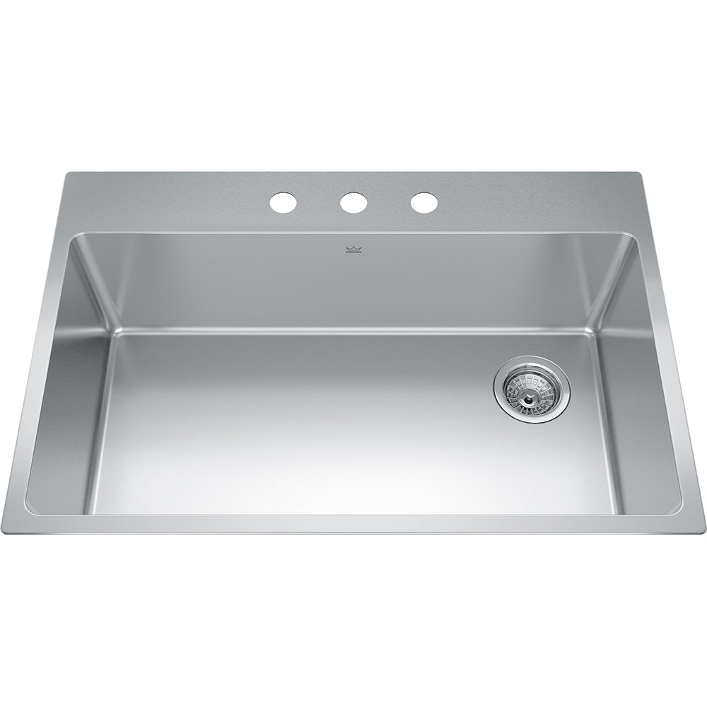 Kindred Brookmore 32.87" x 22" Drop in Single Bowl 3 Faucet Holes Stainless Steel Kitchen Sink - Renoz