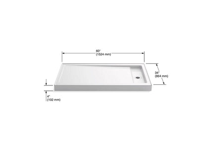 Kohler Base de douche à seuil simple 60" x 34" Bellwether avec drain central droit