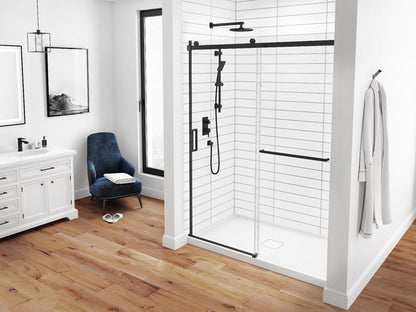 Porte de douche coulissante Kalia SPEC Koncept-II 48" x 77" avec barre à serviettes et verre transparent - Noir mat