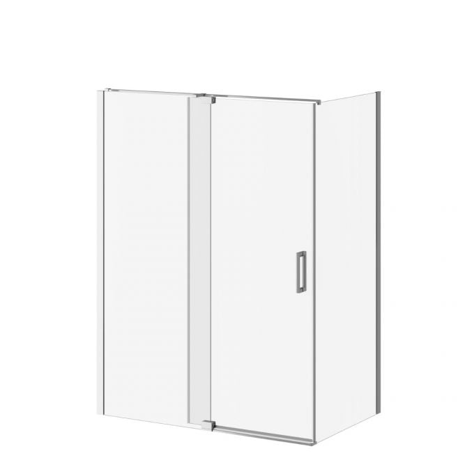 Porte de douche pivotante Kalia DISTINK 60" x 77" avec panneau de retour 36" verre transparent - Chrome