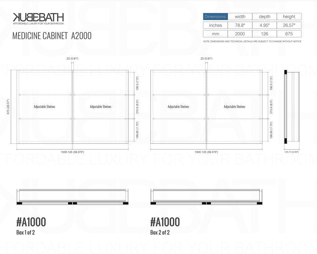 Kube Bath 80" Wide Mirrored Medicine Cabinet - Renoz