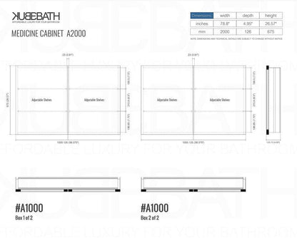 Kube Bath 80" Wide Mirrored Medicine Cabinet - Renoz