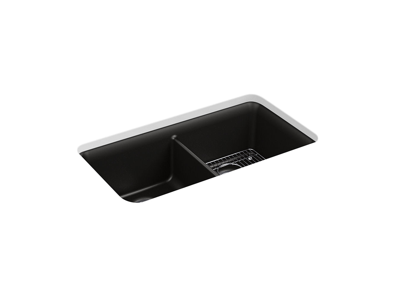 Kohler Cairn 33-1/2" X 18-5/16" X 10-1/8" Neoroc Undermount Double Equal Kitchen Sink With Rack - Matte Black