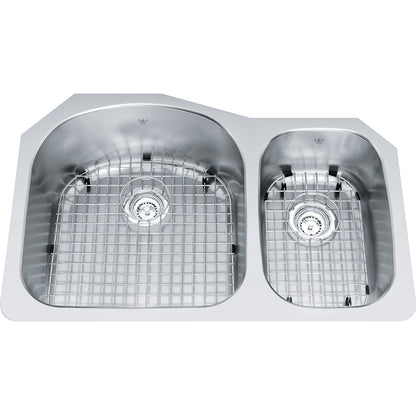 Kindred 31.5" x 20.62" Double Bowl Undermount Sink With Bottom Grind and Waste Fittings Stainless Steel - Renoz