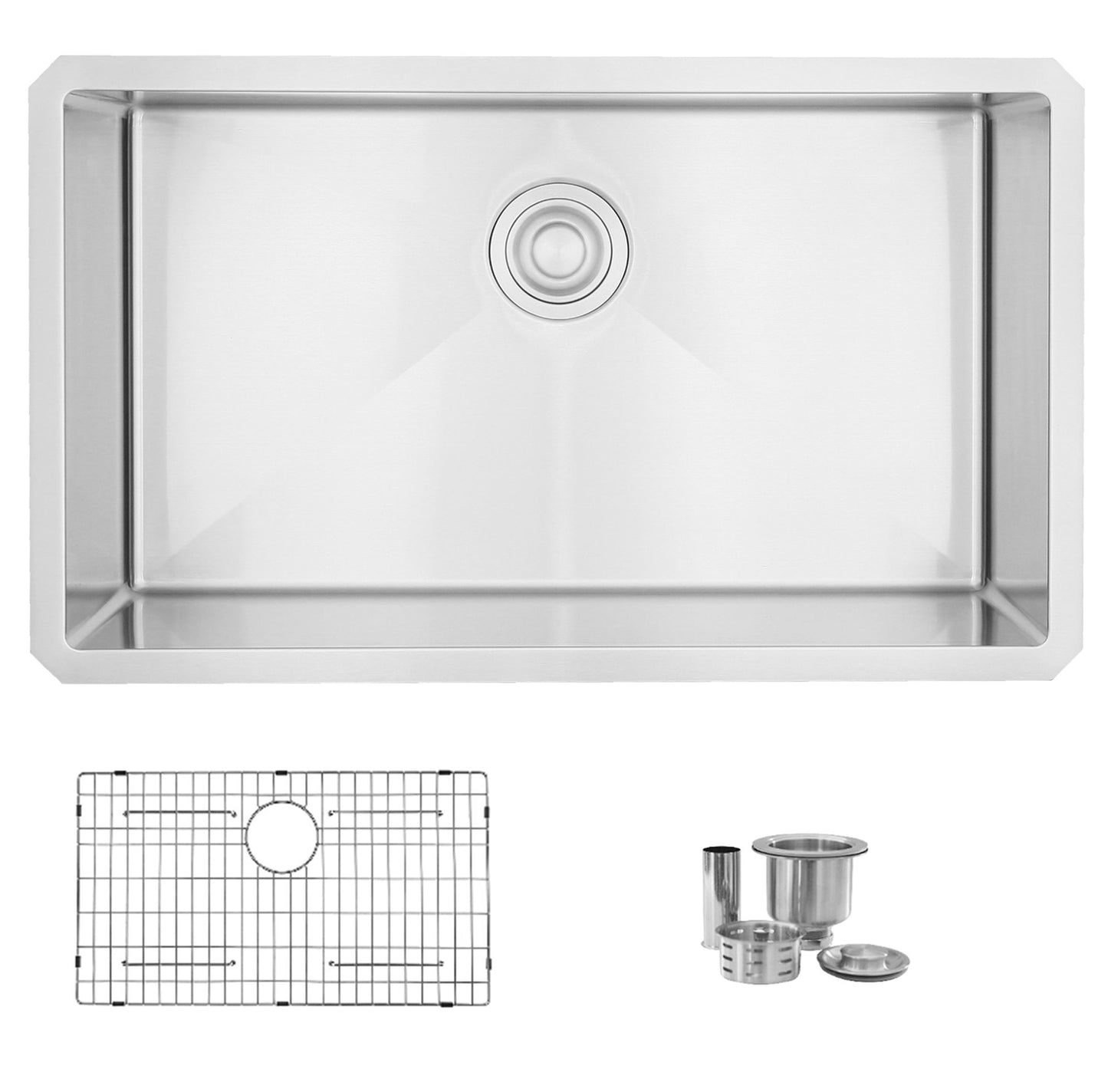 Stylish Ruby 32" x 18" Single Bowl Kitchen Sink, 16 Gauge Stainless Steel with Grid and Basket Strainer, S-323XG