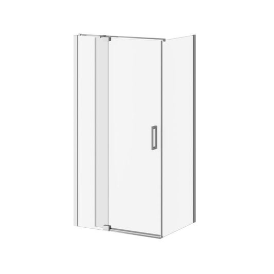 Porte de douche pivotante Kalia DISTINK 42" x 77" avec panneau de retour 32" verre transparent - Chrome