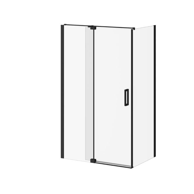 Porte de douche pivotante Kalia DISTINK 48" x 77" avec panneau de retour 32" verre transparent - noir mat