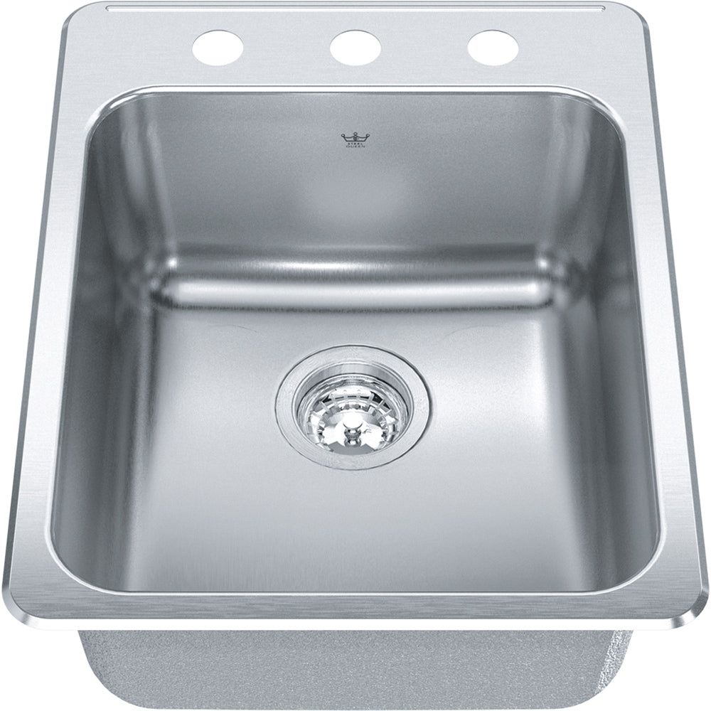 Kindred Steel Queen 17.25" x 22" Stainless Steel 20 Gauge Single Bowl Drop-In 3-Hole Kitchen Sink - Renoz