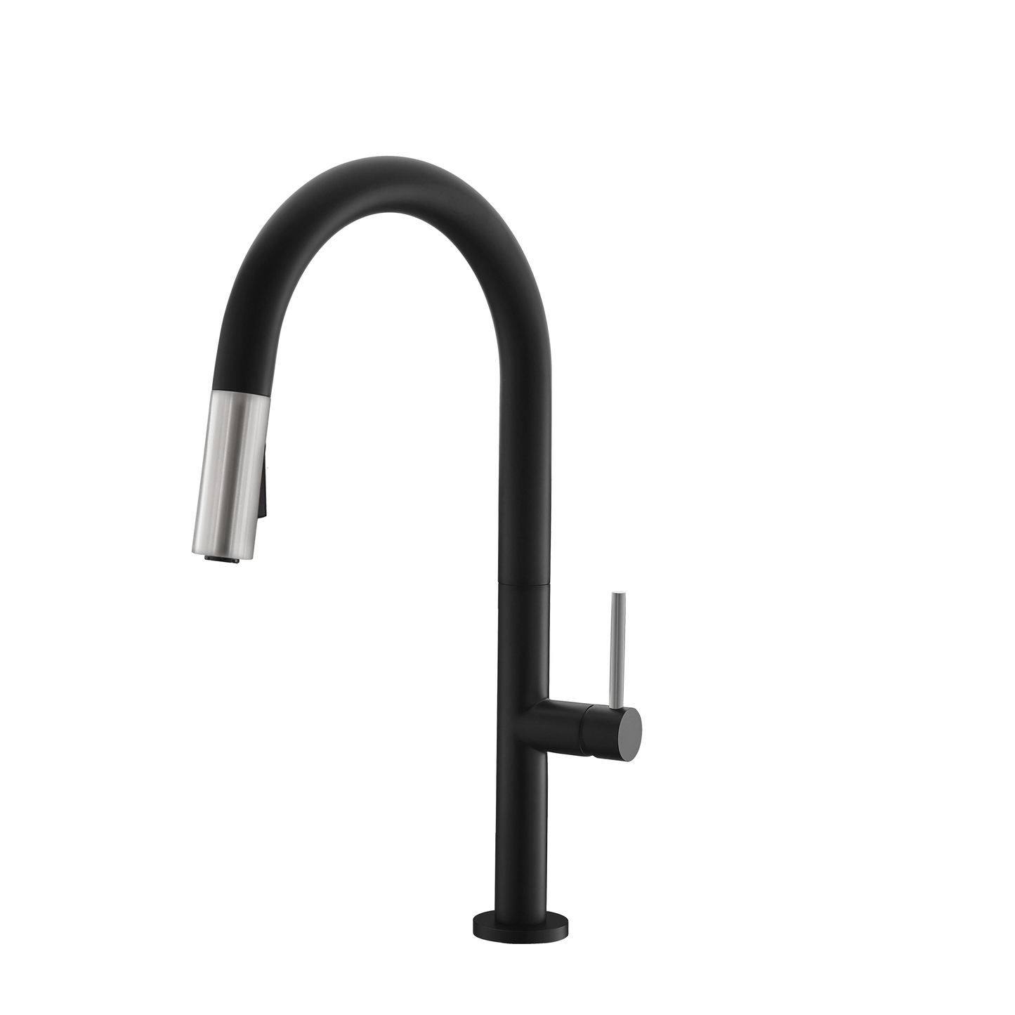 Stylish Catania 17.25" Kitchen Faucet Single Handle Pull Down Dual Mode Lead Free Matte Black with Silver Head and Handle Finish K-141NS - Renoz