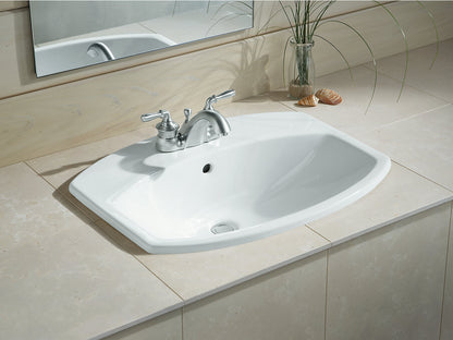 Kohler Cimarron 22 ¹¹⁄₁₆" X 17 ⅞" Drop-In Bathroom Sink With 4" Centerset Faucet Holes - White