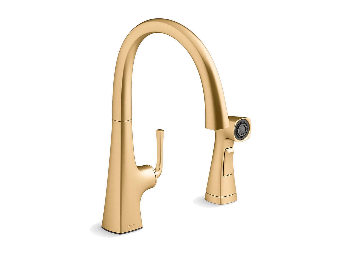 Kohler Graze 14" Kitchen Swing Spout Faucet With Sidespray Vibrant Brushed Brass - Renoz