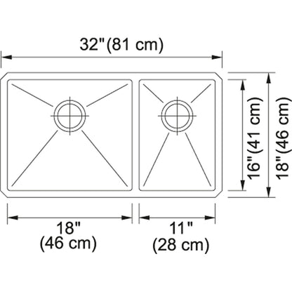 Kindred 32" x 18" Double Bowl Undermount Sink With Bottom Grid 18 Gauge Stainless Steel - Renoz