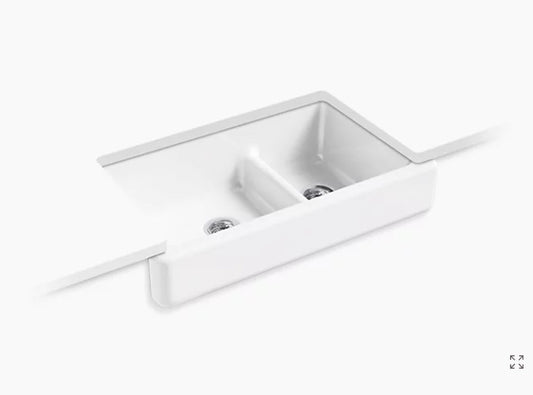 Kohler Whitehaven 35.5" X 21.56" X 9.63" Smart Divide Undermount Double Bowl Large Medium Farmhouse Kitchen Sink With Short Apron