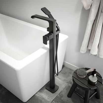 Kalia SPEC Sobrio Pressure Balance Floormount Tub Filler With Handshower - Matte Black